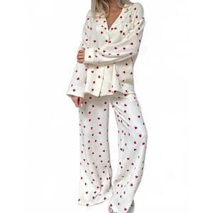 NEW DIPPED SHOP women's mini heart pajama set in white